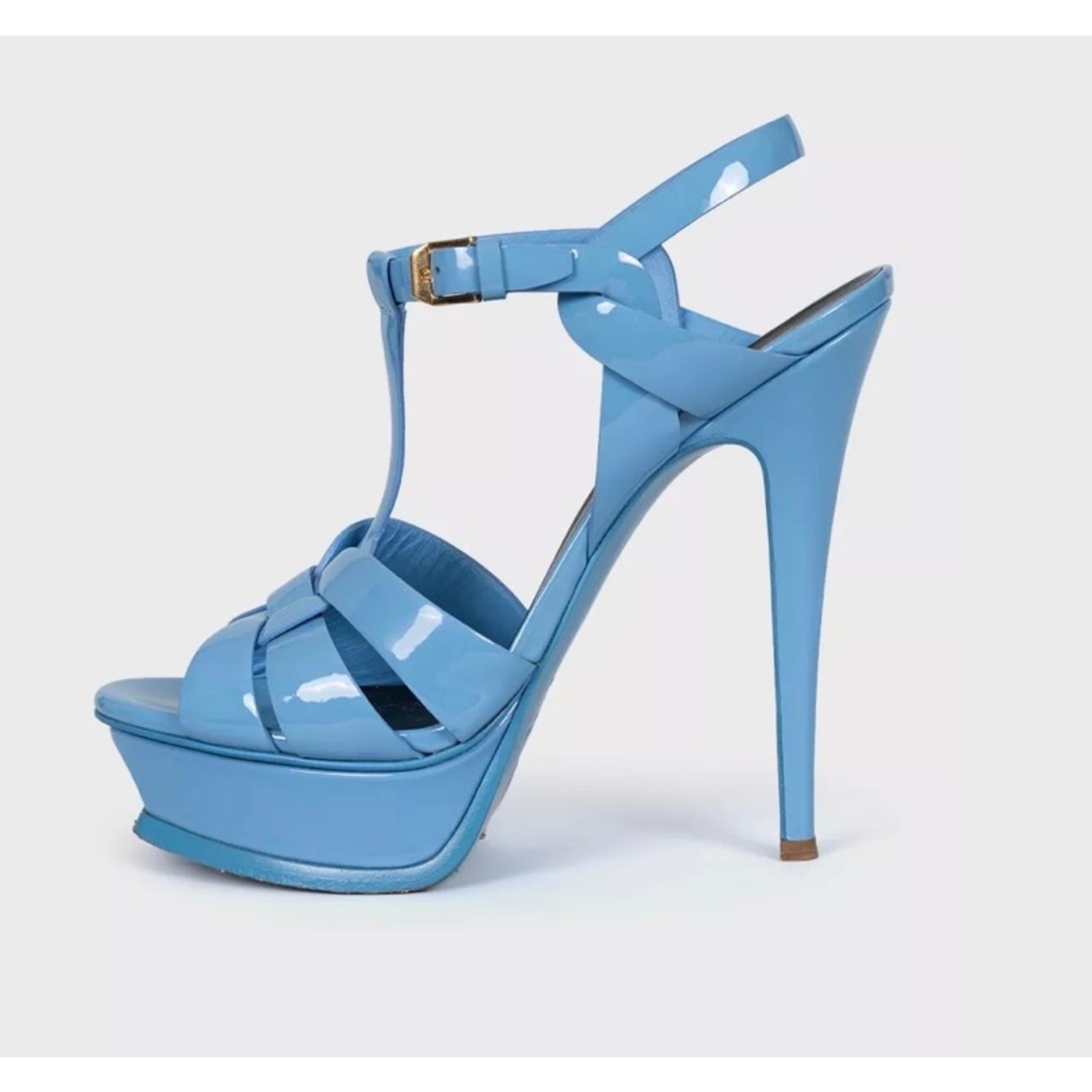 Saint Laurent Tribute Blue Leather Platform Sandals Sz.38